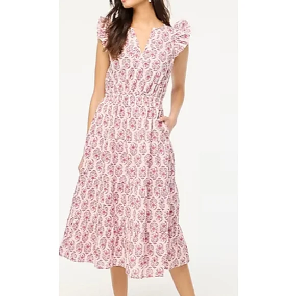 NEW J.Crew Factory Ruffle Sleeve Midi Dress Size 0 - Picture 2 of 6